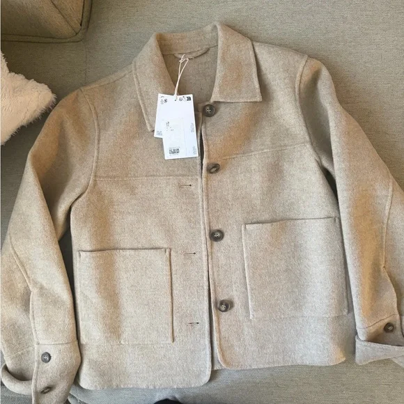 & Other Stories Light Beige Wool-Blend Pea Coat - Picture 4 of 5